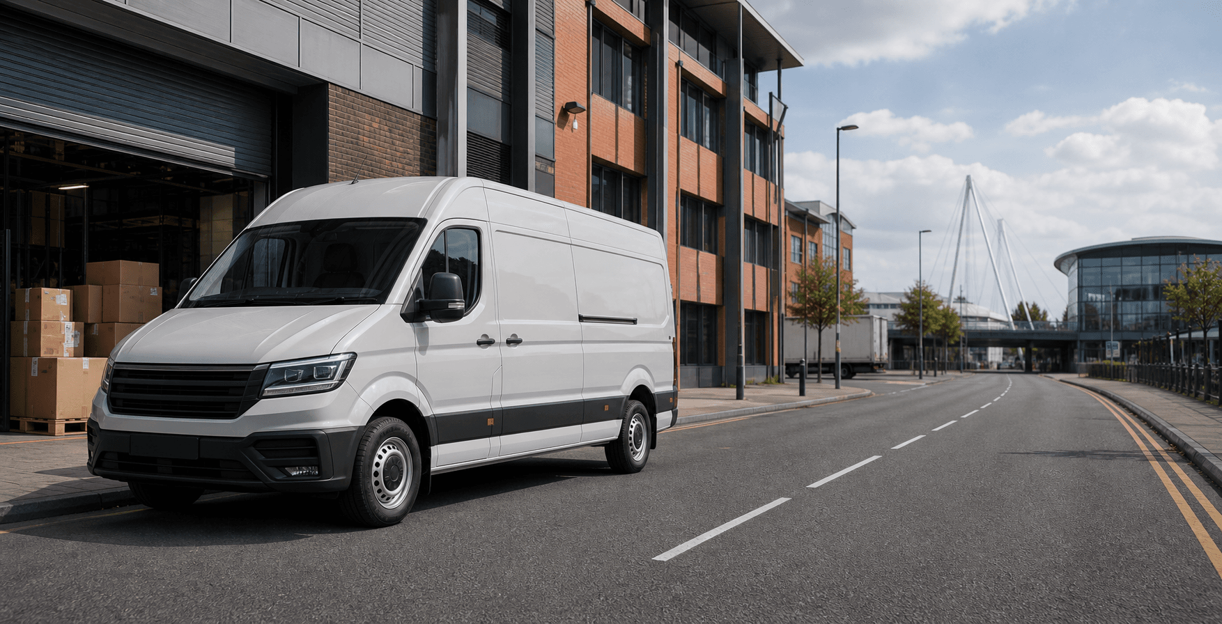 Modern self-drive rental van ready for loading in Newport